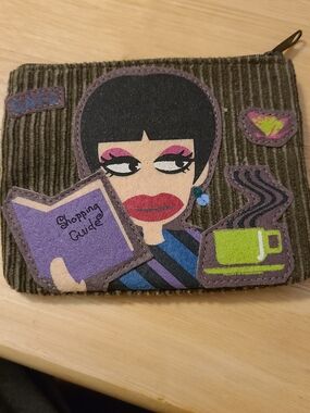 Buxton Corduroy Pouch with Lady, Purple & Green Accents